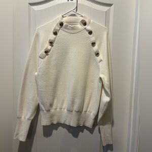 Ann Taylor Cream Button-Accent Turtleneck Sweater